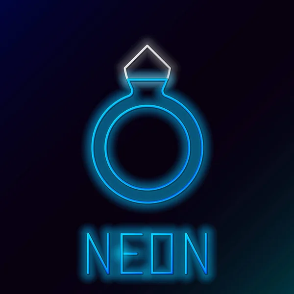 Gloeiende Neon Lijn Diamant Verlovingsring Icoon Geïsoleerd Zwarte Achtergrond Kleurrijk — Stockvector