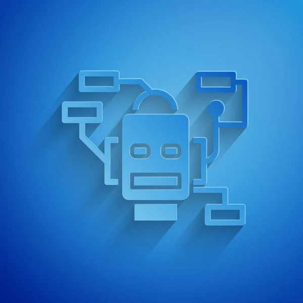 Papier Wyciąć Robot Ikona Izolowana Niebieskim Tle Sztuczna Inteligencja Uczenie — Wektor stockowy