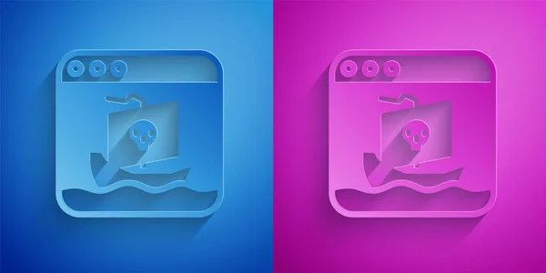 Papel Cortó Icono Piratería Internet Aislado Sobre Fondo Azul Púrpura — Vector de stock