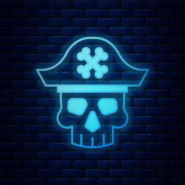 Leuchtende Neonfarbene Piratenkapitäns Ikone Isoliert Auf Backsteinmauer Hintergrund Vektor — Stockvektor