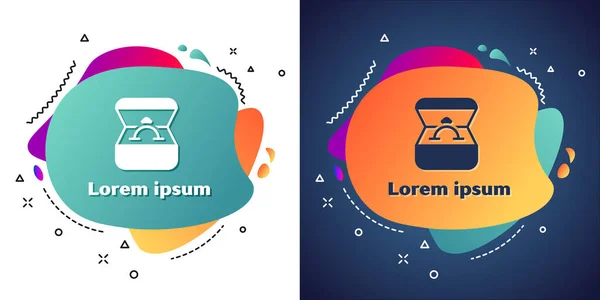 Белое Бриллиантовое Обручальное Кольцо Коробке Значок Изолирован Белом Синем Фоне — стоковый вектор