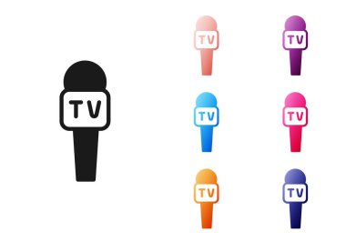 Beyaz arkaplanda siyah mikrofon simgesi izole edildi. Radyodaki mikrofondan. Sözcü işareti. Simgeleri renklendirin. Vektör