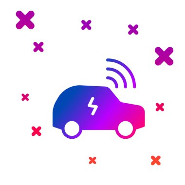 Kablosuz bağlantı simgesine sahip Renkli Akıllı araba sistemi beyaz arkaplanda izole edildi. Uzaktan kumanda. Kademeli rastgele dinamik şekiller. Vektör