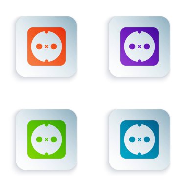 Renkli Elektrik çıkış simgesi beyaz arkaplanda izole edildi. Elektrik prizi. Rosette sembolü. Kare düğmelere renkli simgeleri yerleştir. Vektör