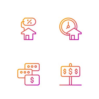 House 'u dolarla sınırla, fiyat pazarlığı, percant ve zaman para demektir. Renk simgeleri. Vektör