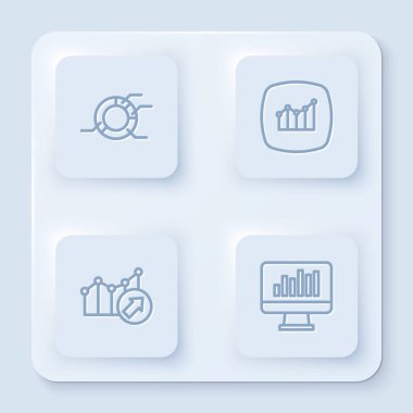 Çizgi çizelgesi bilgisini, finansal büyümeyi ve Monitörü ayarla. Beyaz kare düğme. Vektör