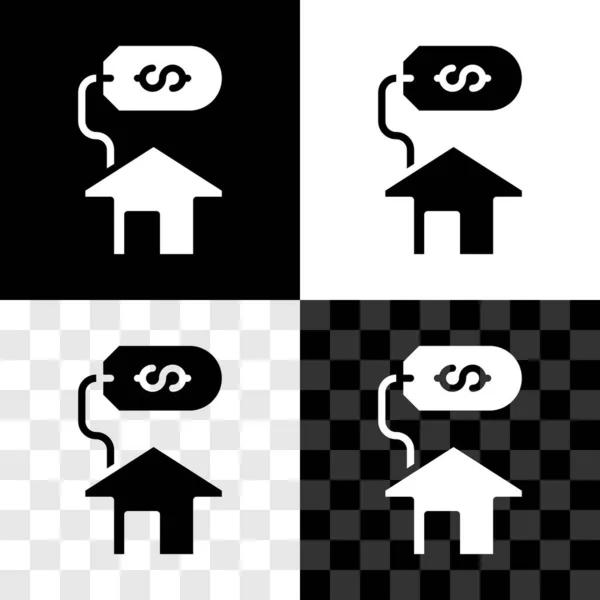 Set House Ikonou Symbol Dolaru Izolované Černobílém Průhledném Pozadí Domov — Stockový vektor