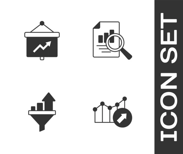 Establecer Crecimiento Financiero Junta Con Gráfico Gráfico Embudo Ventas Icono — Vector de stock