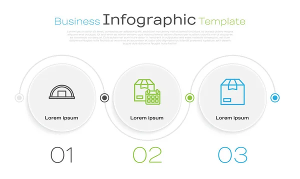Set Line Warehouse Karton Mit Kalender Und Karton Geschäftsinfografische Vorlage — Stockvektor