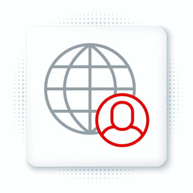 Beyaz arkaplanda serbest çizgi simgesi izole edildi. Evinde dizüstü bilgisayarla çalışan serbest çalışan bir adam. Çevrimiçi iş, uzak iş kavramı. Renkli taslak konsepti. Vektör