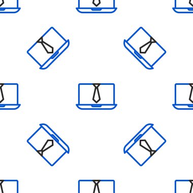 Line Video sohbet konferans simgesi beyaz arkaplanda izole edilmiş kusursuz desen. Çevrimiçi iş görüşmesi formu. Uzak proje yönetimi. Renkli taslak konsepti. Vektör