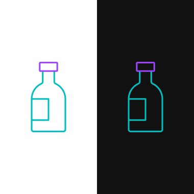 Çizgili cam şişe votka ikonu beyaz ve siyah arka planda izole edilmiş. Renkli taslak konsepti. Vektör