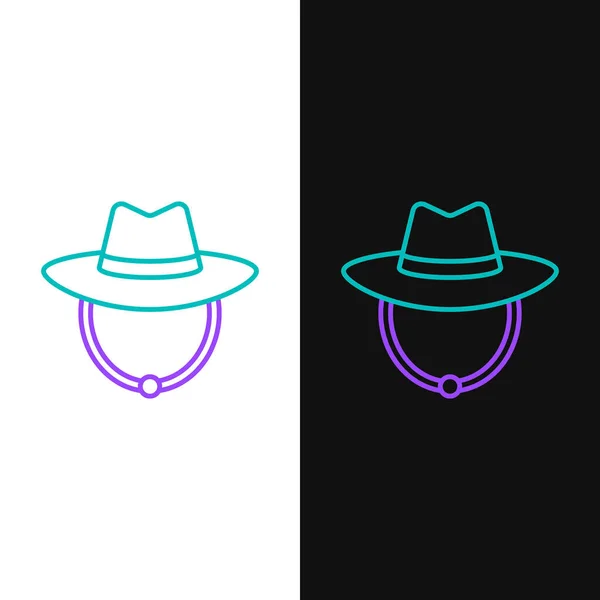 Line Western cowboy hoed pictogram geïsoleerd op witte en zwarte achtergrond. Kleurrijk concept. Vector — Stockvector