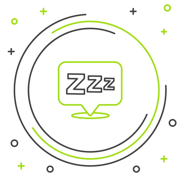 Line Sleepy icoon geïsoleerd op witte achtergrond. Sleepy zzz zwart praten zeepbel. Kleurrijk concept. Vector — Stockvector