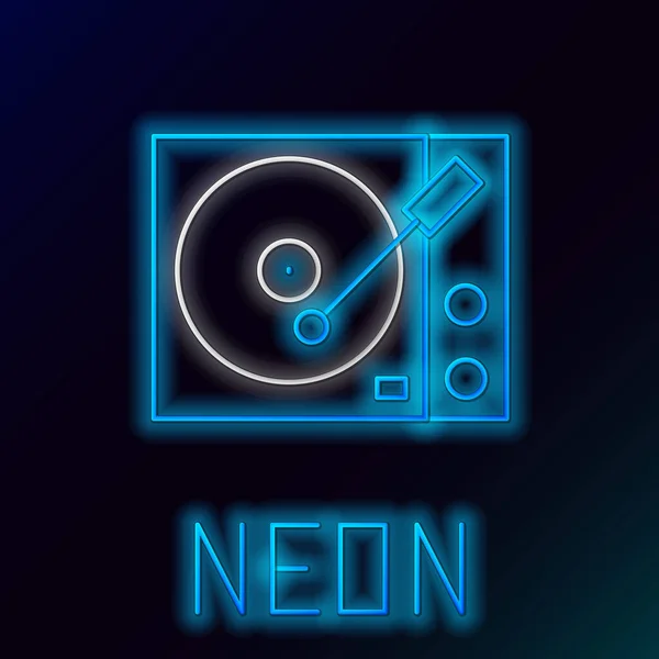 Glowing neon line Vinyl player with a vinyl disk icon isolated on black background. Colorful outline concept. Vector — Stock Vector