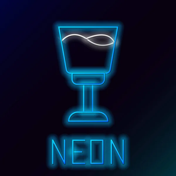 Glowing neon line ikon gelas anggur terisolasi pada latar belakang hitam. Tanda Wineglass. Konsep garis luar berwarna. Vektor - Stok Vektor