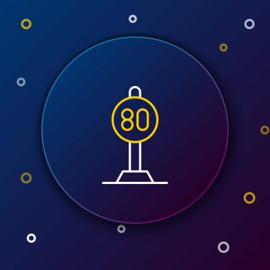 Hız limiti trafik işareti 80 km simgesi mavi arkaplanda izole edildi. Renkli taslak konsepti. Vektör