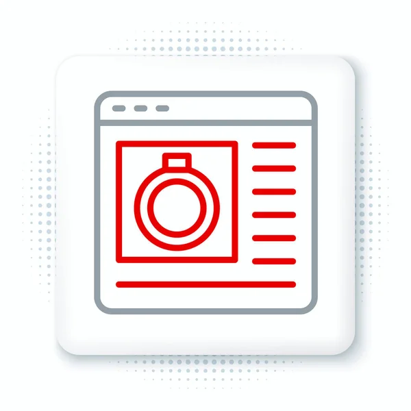 Línea de joyería icono de compras en línea aislado sobre fondo blanco. Concepto de esquema colorido. Vector — Vector de stock