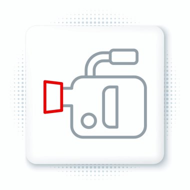 Çizgi sinema kamerası simgesi beyaz arkaplanda izole edildi. Video kamera. Film tabelası. Film projektörü. Renkli taslak konsepti. Vektör