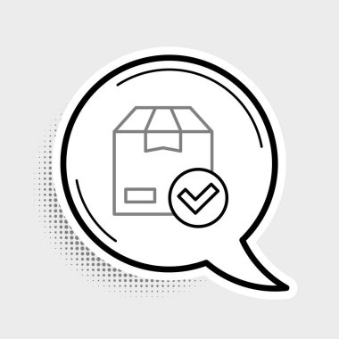 Gri arkaplanda işaretleme simgesi olan satır paket kutusu. İşaretli paket kutusu. Onaylanmış teslimat veya başarılı paket makbuzu. Renkli taslak konsepti. Vektör
