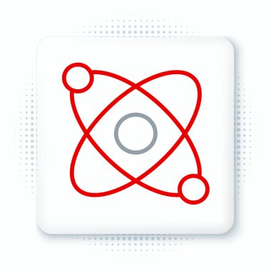 Satır Atom simgesi beyaz arkaplanda izole edildi. Bilimin, eğitimin, nükleer fiziğin, bilimsel araştırmaların sembolü. Renkli taslak konsepti. Vektör