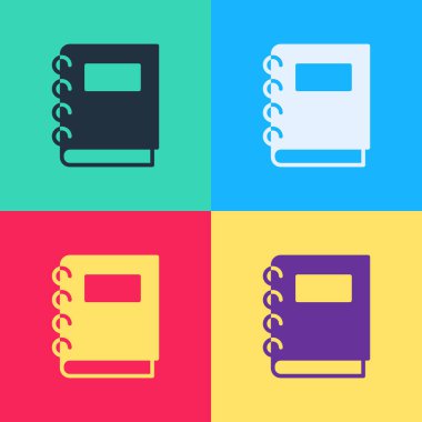 Pop Art Notebook simgesi renk arkaplanında izole edildi. Spiral not defteri simgesi. Okul defteri. Yazı tahtası. Okul günlüğü. Vektör