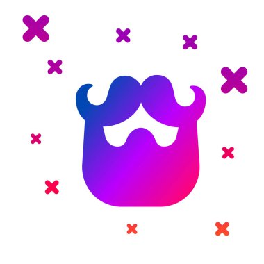 Beyaz arka planda izole edilmiş renkli bıyık ve sakal simgesi. Berber dükkanı sembolü. Yüz kılı stili. Kademeli rastgele dinamik şekiller. Vektör