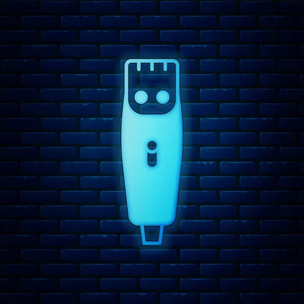 Leuchtende Neon Elektrische Haarschneidemaschine oder Rasierer Symbol isoliert auf Backsteinwand Hintergrund. Barbershop-Symbol. Vektor — Stockvektor