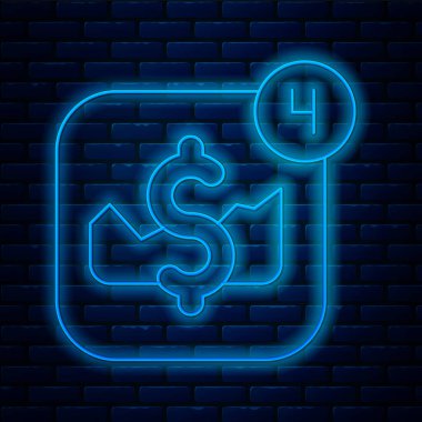 Parlayan neon hattı Mobil hisse senedi konsept ikonu tuğla duvar arka planında izole edildi. Çevrimiçi ticaret, borsa analizi, iş ve yatırım. Vektör