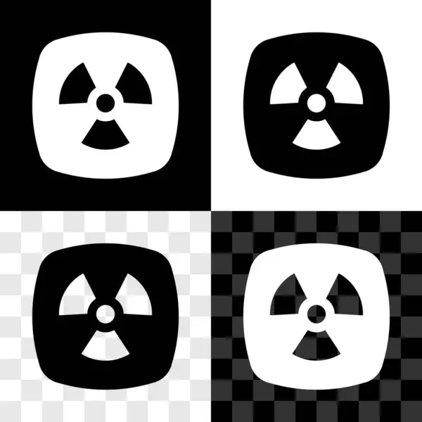 Állítsa Radioaktív ikon elszigetelt fekete-fehér, átlátszó háttérrel. Radioaktív mérgező szimbólum. Sugárzási veszély jele. Vektor — Stock Vector