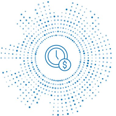 Mavi Çizgi Saati, beyaz arkaplanda izole edilmiş para simgesidir. Para zamandır. Etkili zaman yönetimi. Zamanı paraya çevir. Soyut çember rastgele noktalar. Vektör