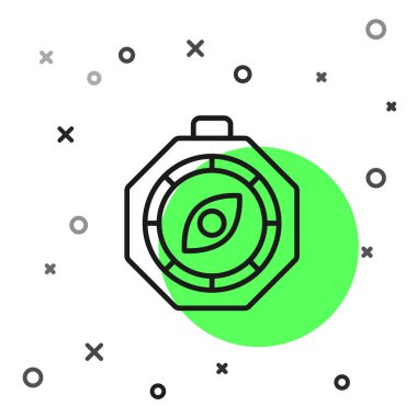 Siyah çizgi pusula simgesi beyaz arkaplanda izole edildi. Rüzgâr yön bulma sembolü. Rüzgar gül işareti. Vektör.