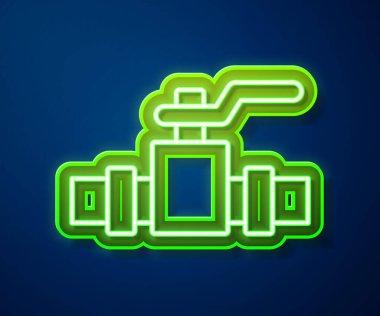 Parlayan neon hattı Endüstri metalik borular ve mavi arka planda izole edilmiş kapakçık ikonu. Vektör.