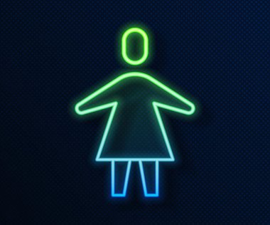 Parlayan neon hattı kadın simgesi mavi arkaplanda izole edildi. Venüs sembolü. Bir kadın ya da organizmanın sembolü. Vektör.