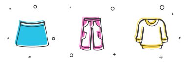 Etek Pantolonu ve Kazak simgesini ayarla. Vektör.