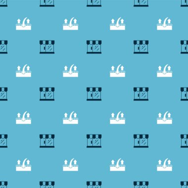 Berber dükkanı binasını ve insan saç kökünü kusursuz desene ayarlayın. Vektör.