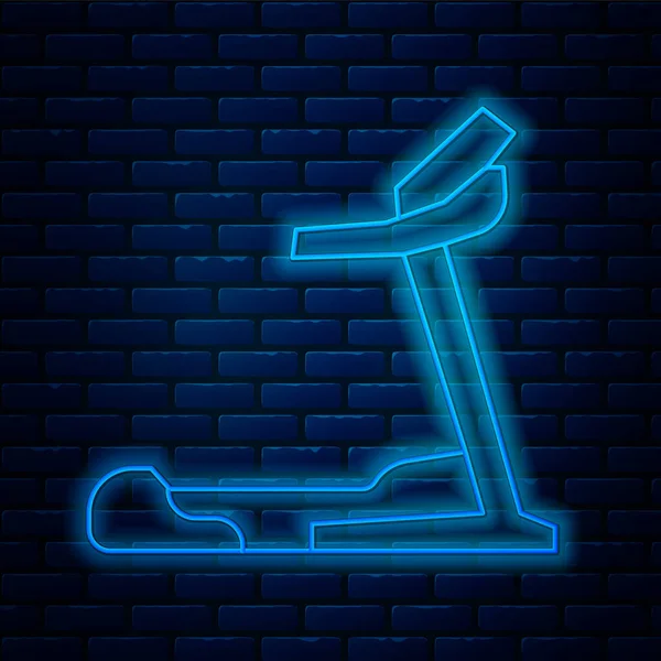 Leuchtende Neon Linie Laufband Maschine Symbol Isoliert Auf Ziegelwand Hintergrund — Stockvektor