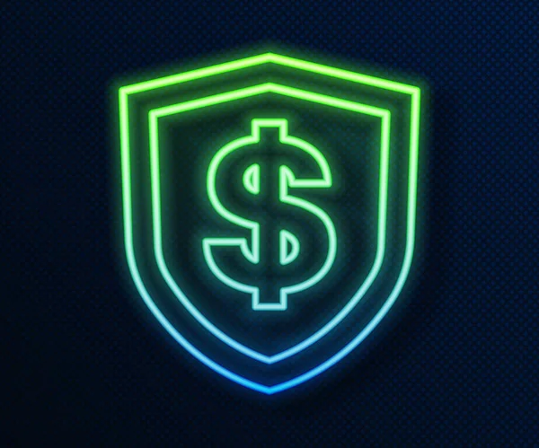 Parlayan Neon Hattı Kalkanı Mavi Arka Planda Dolar Sembolü Simgesi — Stok Vektör