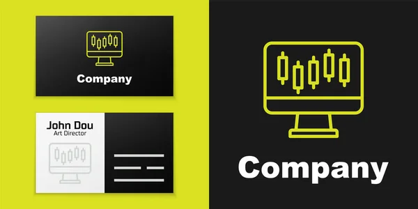 Logotyp Zeile Computer Mit Wachstumsdiagrammen Des Aktienmarktes Und Geldsymbol Auf — Stockvektor