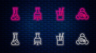 Test tüpü labaratuvarı ve Ozone hattını ayarlayın. Tuğla duvarda parlayan neon simgesi. Vektör.