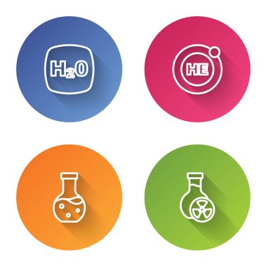 H2O Helyum Test Tüpü ve zehirli sıvı ile kimyasal formülü hazırlayın. Renkli daire düğmesi. Vektör.