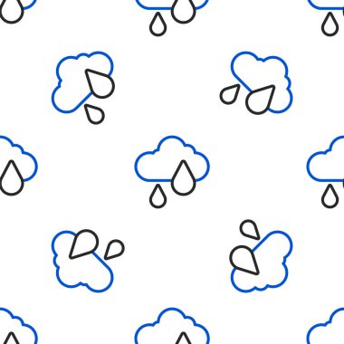 Yağmur ikonuna sahip çizgi bulutu beyaz arka planda izole edilmiş pürüzsüz desen. Yağmur damlaları ile yağmur bulutu yağışı. Renkli taslak konsepti. Vektör