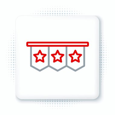 Beyaz arka planda izole edilmiş bayrak simgesi olan Çizgi Karnavalı çelengi. Doğum günü kutlaması için parti flamaları, festival dekorasyonu. Renkli taslak konsepti. Vektör