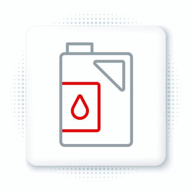 Motor makine yağı simgesi için çizgi kutusu beyaz arkaplanda izole edildi. Benzin bidonu. Yağ değiştirme ve onarım servisi. Motor yağı işareti. Renkli taslak konsepti. Vektör