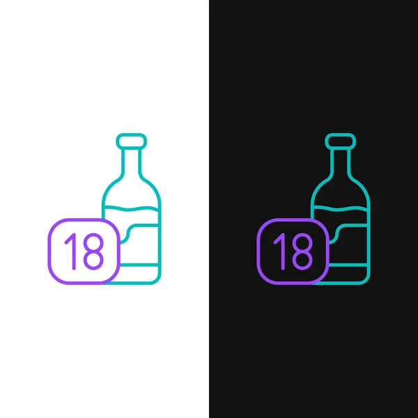 Linia ikona butelki wina izolowane na białym i czarnym tle. Granica wieku dla alkoholu. Kolorowy koncept. Wektor — Wektor stockowy