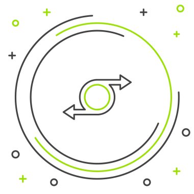 Satır Arrow simgesi beyaz arkaplanda izole edildi. Yön Arrowhead sembolü. Navigasyon işaretçisi işareti. Renkli taslak konsepti. Vektör