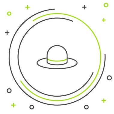 Beyaz arka planda izole edilmiş kurdele ikonlu Çizgi Adam şapkası. Renkli taslak konsepti. Vektör