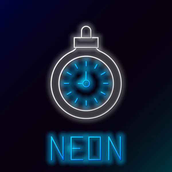 Gloeiende neon lijn Pocket horloge pictogram geïsoleerd op zwarte achtergrond. Kleurrijk concept. Vector — Stockvector