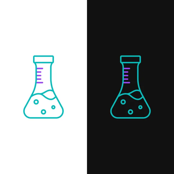 Line Reagenzglas und Kolben chemischen Labortest Symbol isoliert auf weißem und schwarzem Hintergrund. Laborgläser. Buntes Rahmenkonzept. Vektor — Stockvektor