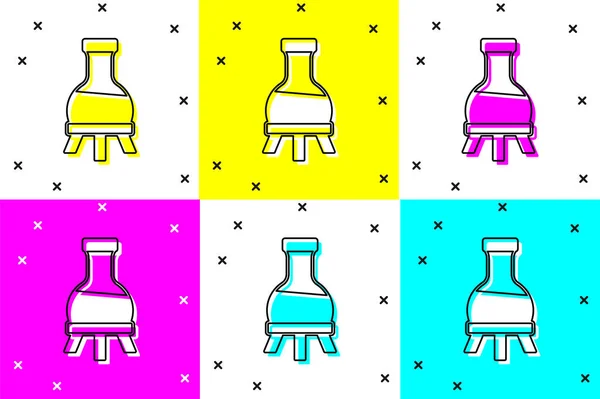 Atur tabung Uji dan ikon uji laboratorium kimia labu yang terisolasi pada latar belakang warna. Peralatan gelas laboratorium. Vektor - Stok Vektor
